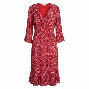 Boden Size 8 Red Floral Faux Wrap Midi Dress Romantic Poetcore Lined